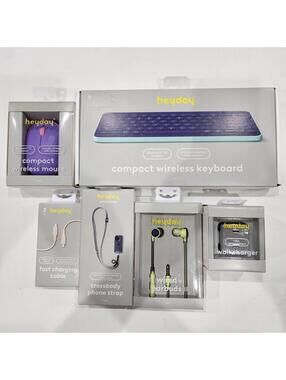 *Bundle* HeyDay Bluetooth Keyboard / Mouse / Earbuds / Wall Charger /Cable LOT 6